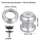 34mm 1-1/8" Threadless Bicycle Headset with Top Cap Silver Tone