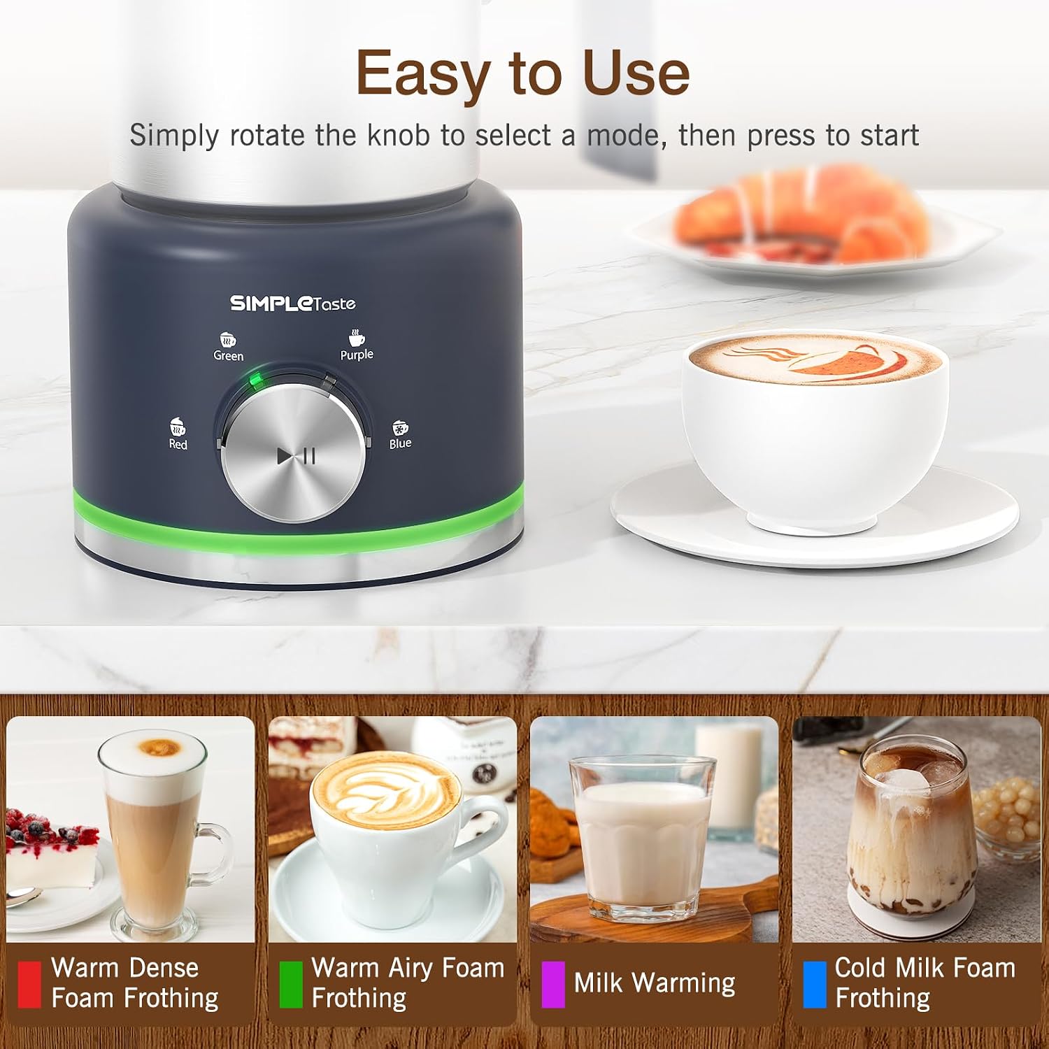 Milk Frother, 4 in 1 Electric Milk Steamer, 16.91oz/500ml Automatic Warm and Cold Foam Frother for Coffee, Latte