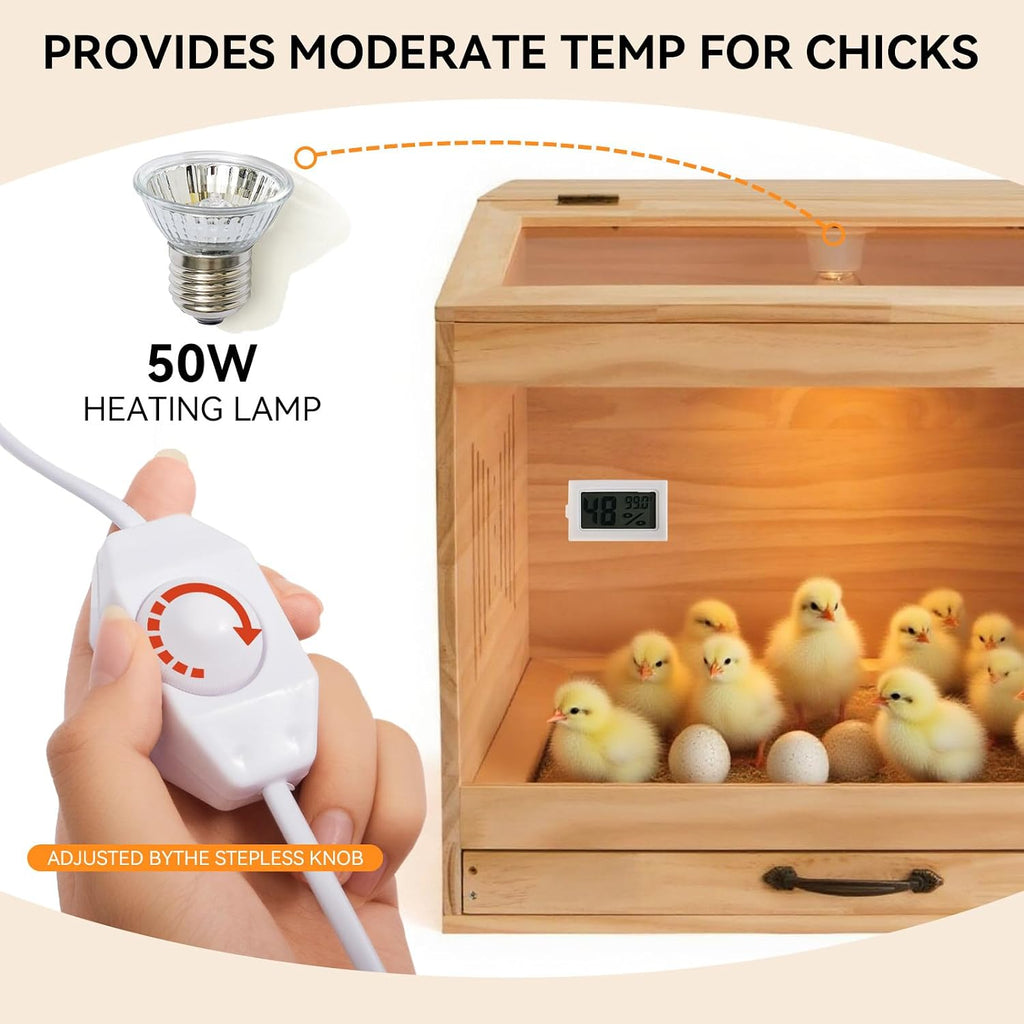 Brooder Box for Chicks, Wooden Chicken Brooder with Heat Lamp