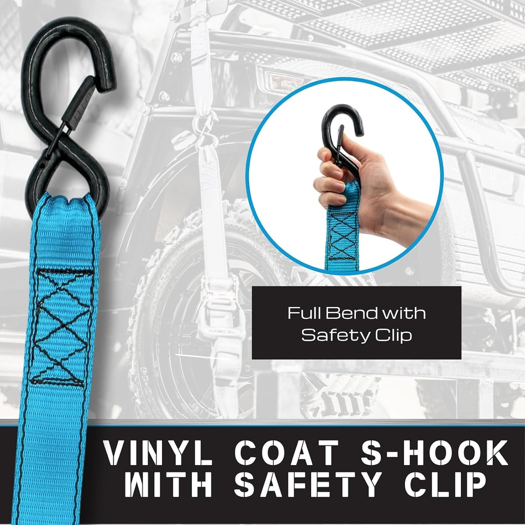 2 in. x 10 ft Blue Heavy Duty Retractable Ratchet Strap, 2-Pack Kit - 3000 lbs. Breaking Load Limit