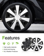 15 Inch Hubcaps 4-Pack Black & Silver Wheel Cover Universal-Fit