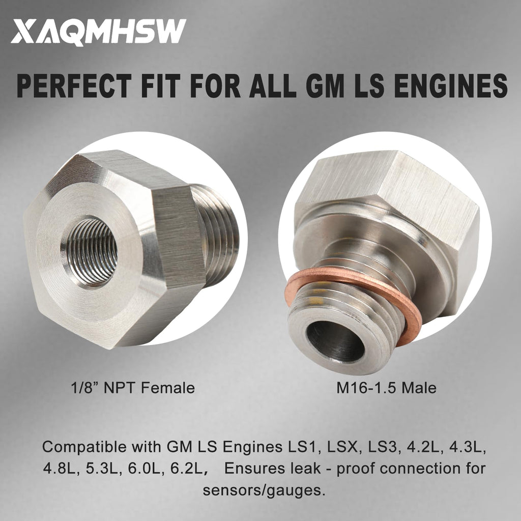 LS Oil Pressure Sensor Adapter M16-1.5 to 1/8" NPT for GM LS Engines