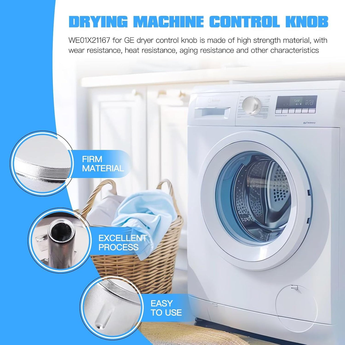 WE01X21167 Dryer Control Knob Fit for General Electric GFW430SSM1WW, GFW430SSM0WW, GFDS175GH2DG, GFDS175GH1DG, GFDS175GH0DG, Replaces AP5986370, 4392876 [by Acupress]