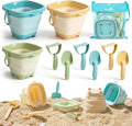 Beach Toys, 3 Pack Collapsible Sand Buckets for Kids, Shovels & Rakes Set with Mesh Bag, Kids Beach Essentials