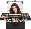 Makeup Bag with Mirror, Makeup Case Organizer with Brush Holder | Removable LED Mirror, Adjustable Dividers, Multiple