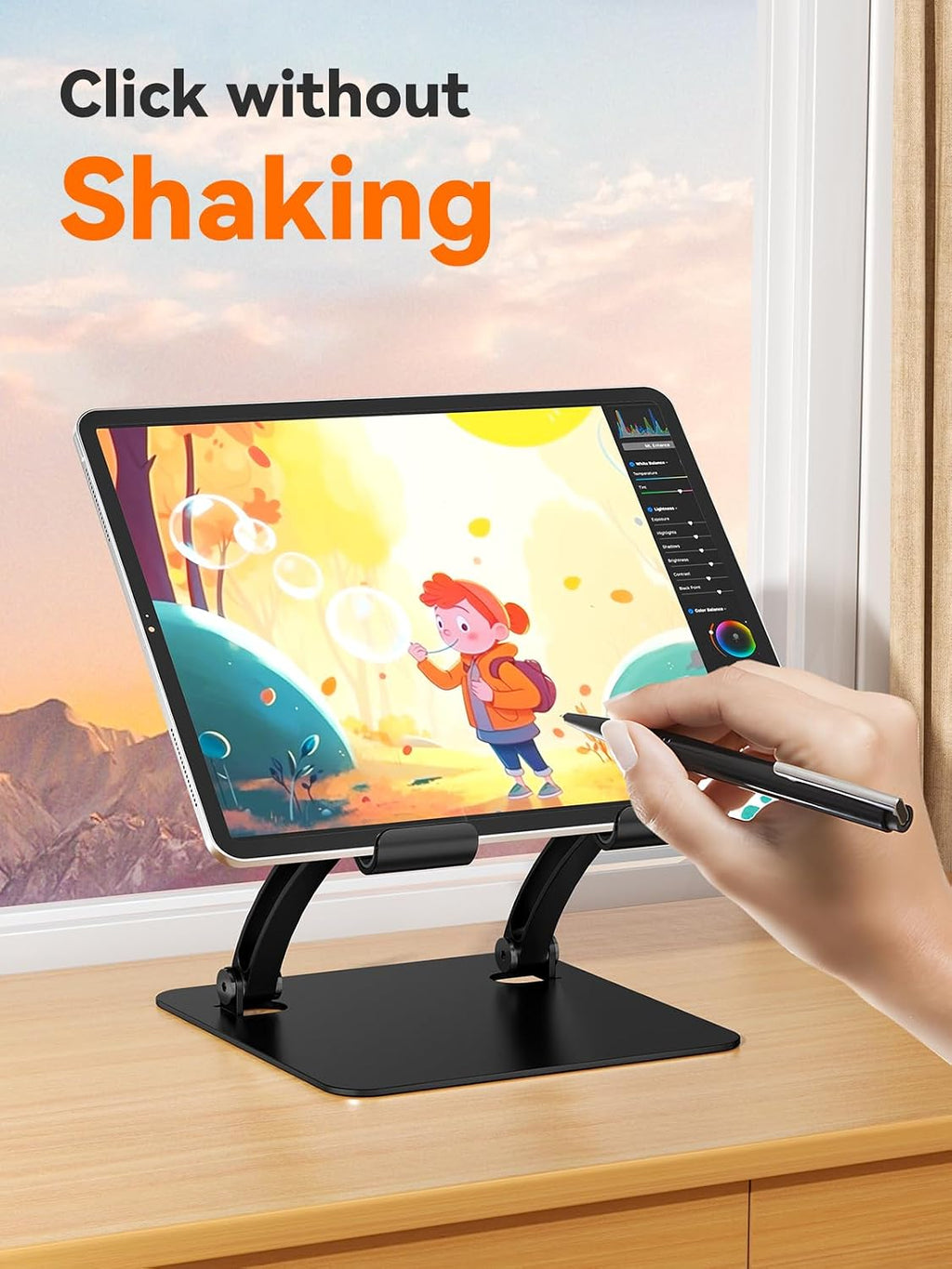 Tablet Holder Stand, Dual Rod Adjustable Aluminum Desktop Stand, Compatible with 4.7-16.9" iPads, Surface Tablets