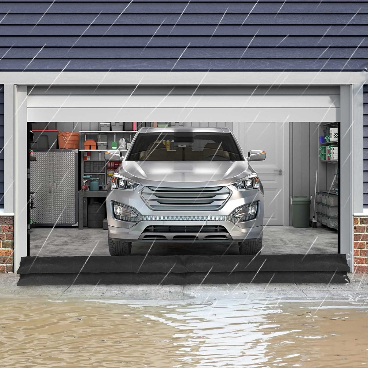 5 Pcs Water Barrier 5ftx6.5inch Absorbent Flood Barrier Home, Black | Sandless Sand Bags for Flooding， Reusable Water