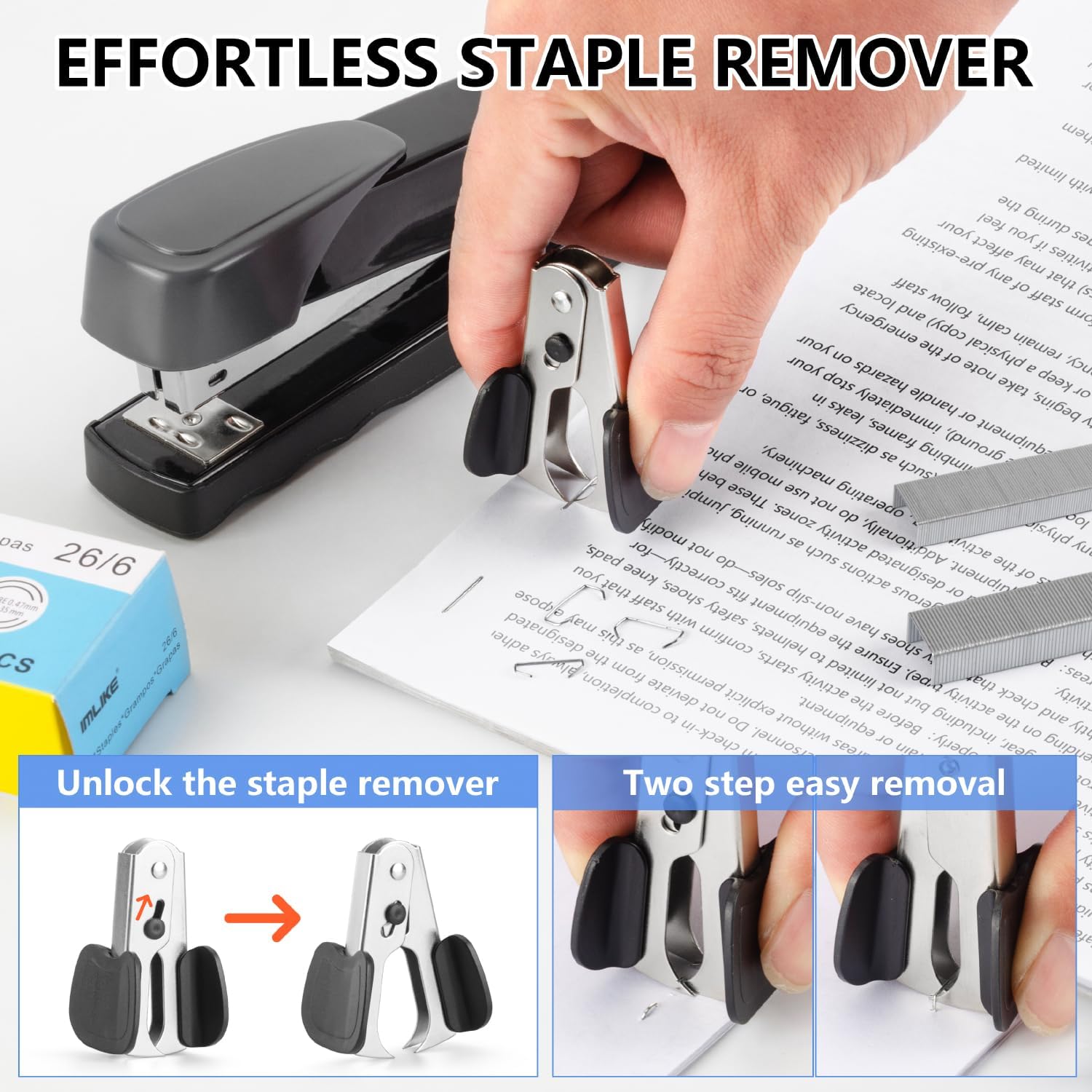 Heavy Duty Stapler, IMLIKE 50 Sheet Full Strip Stapler, Anti-Jam Non-Slip with 5000pcs 26/6 Staples and 1000pcs 23/8
