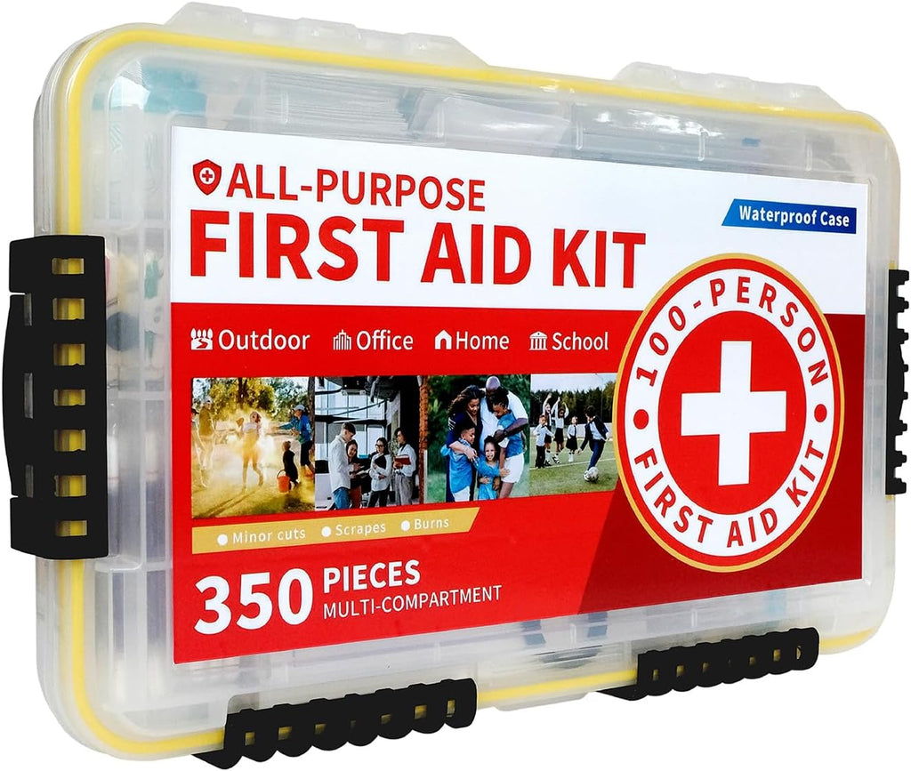350-Piece All-Purpose 100-Person Emergency First Aid Kit – Waterproof Plastic Case | Clearly Organized for Fast