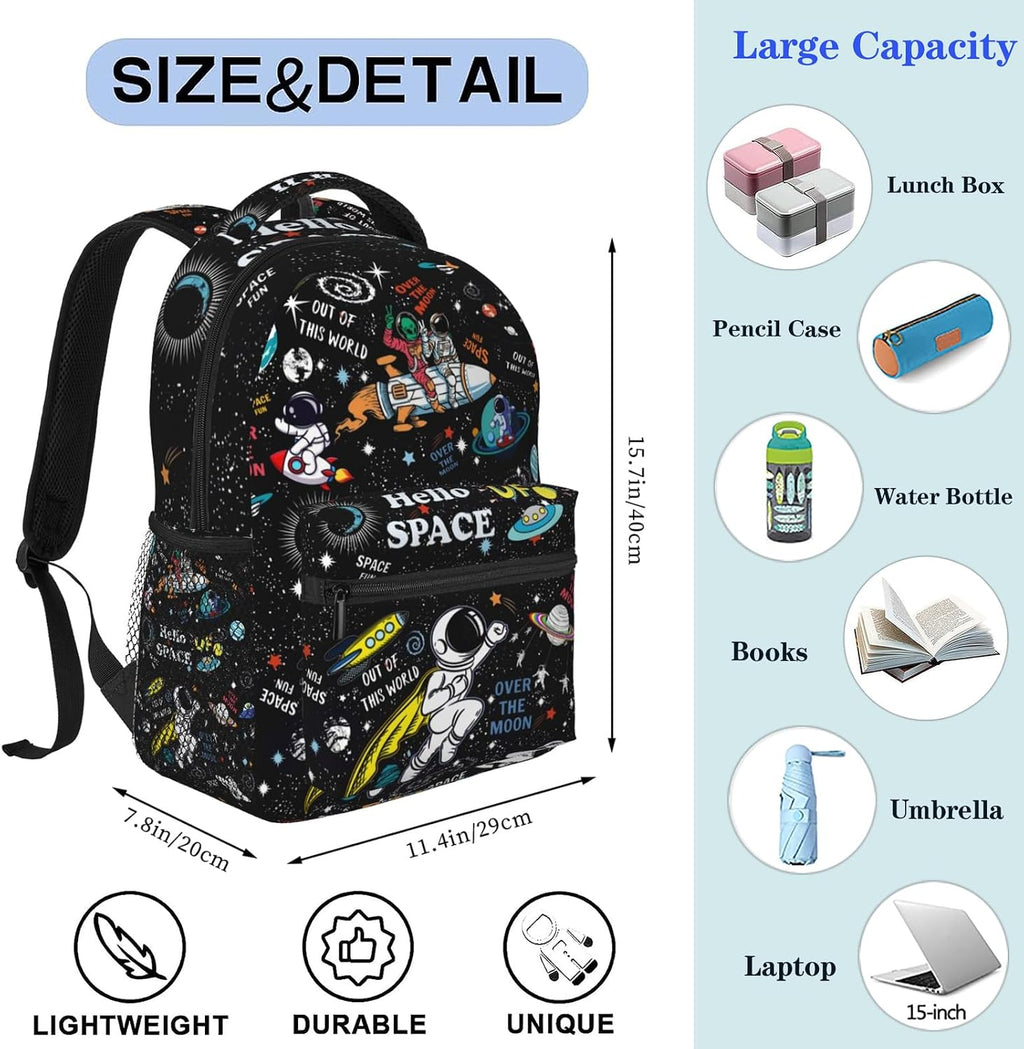 Space Astronaut Rocket School Backpack for Boys Kids Girls Adjustable Strap Waterproof 16 inch School BookBag Outdoor