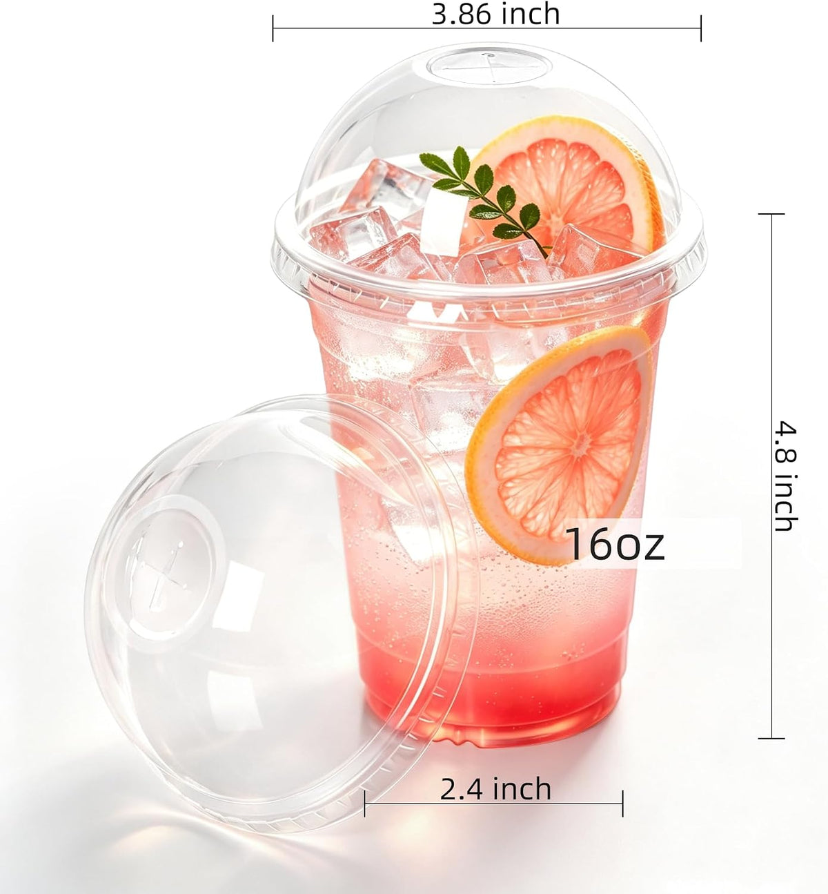 200 Pack 16oz Clear Plastic Cups with Dome Lids