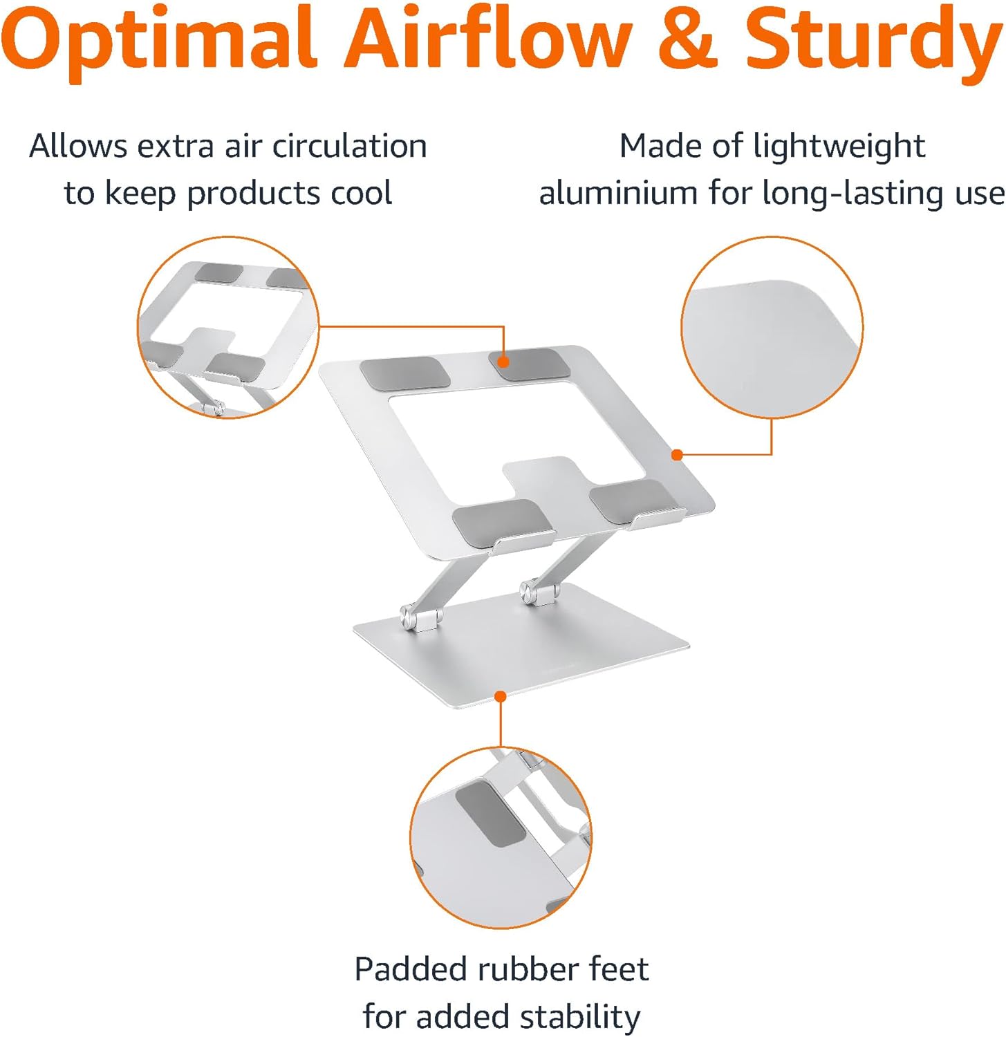 Sturdy and Portable Ergonomic Laptop Stand for Desk, Height Adjustable Riser with Ventilated Cooling, Foldable, Fits
