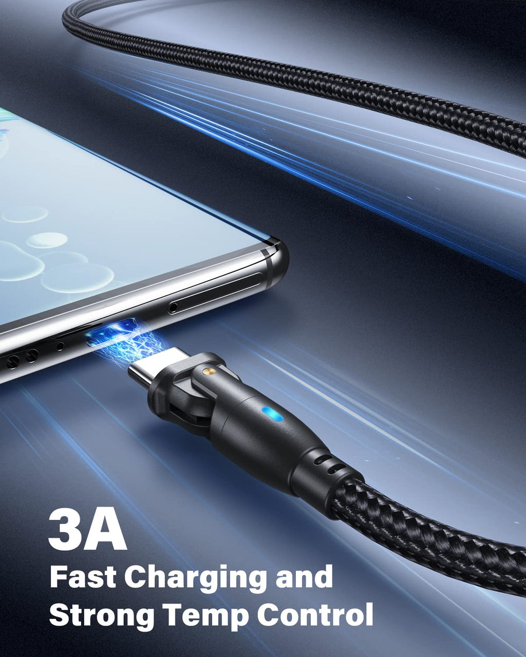 USB C Cable 6ft(3Pack-6.6ft/6.6ft/6.6ft), 180° Rotation USB to USB C Cable/3A USB-C Fast Charger Cable/USB A to USB-C