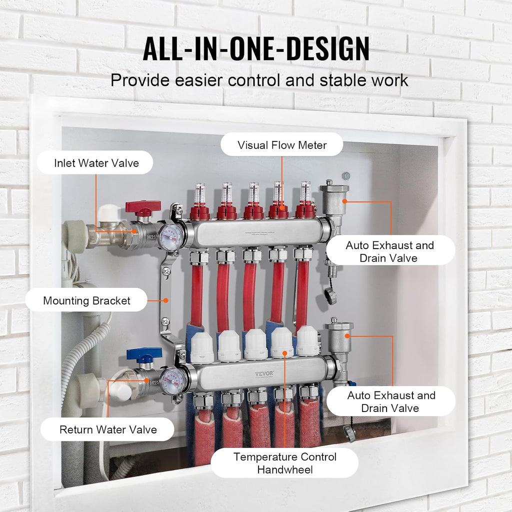 VEVOR 5-Branch Radiant Heat Manifold