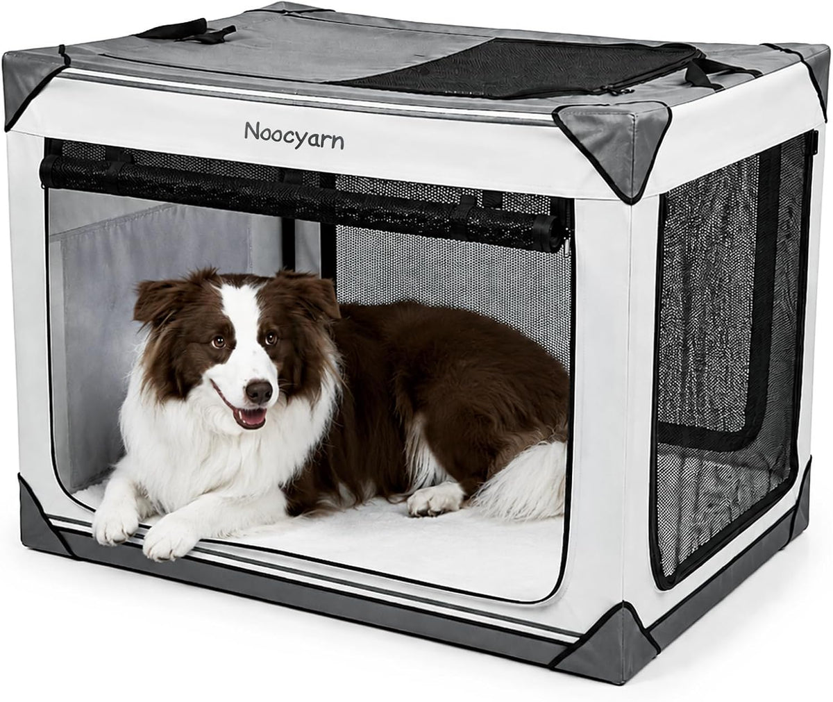 Collapsible Soft Dog Crate 36 Inch, Portable Travel Pet Crate for Large Dogs with 4-Door Mesh, Large Dog Kennel