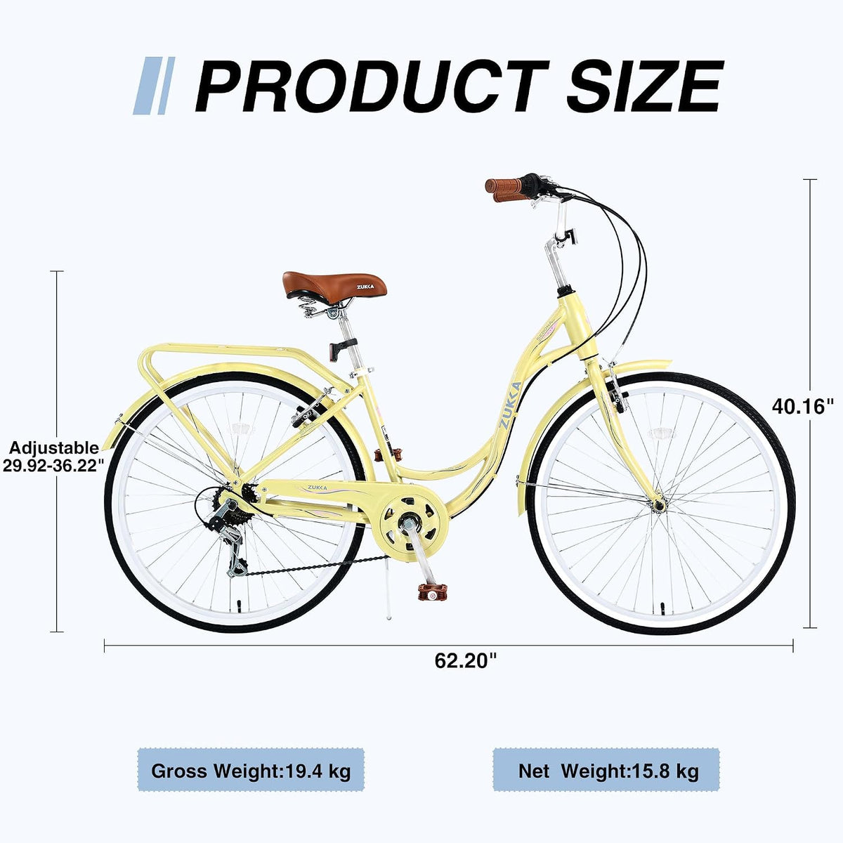 24 Inch Womens Beach Cruiser Bike 7 Speed，Womens Bicycle，Hybrid Bike Women，Womens Commuter Bicycle，High-Carbon Steel