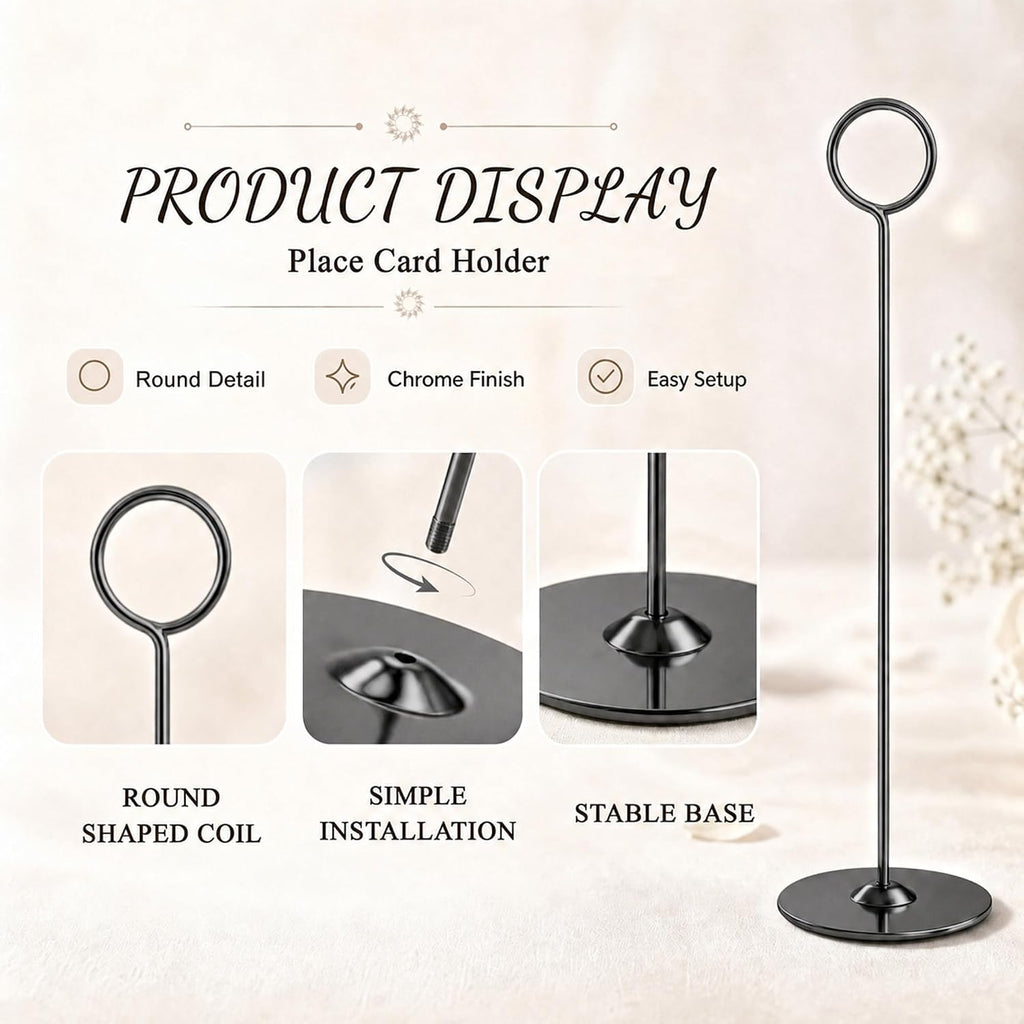 16PK Table Number Holders Place Card Holders 12 Inch Table Card Holders Steel Card Holders for Photos, Food Signs