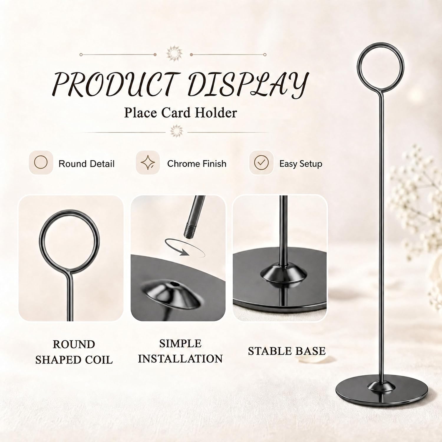 16PK Table Number Holders Place Card Holders 12 Inch Table Card Holders Steel Card Holders for Photos, Food Signs
