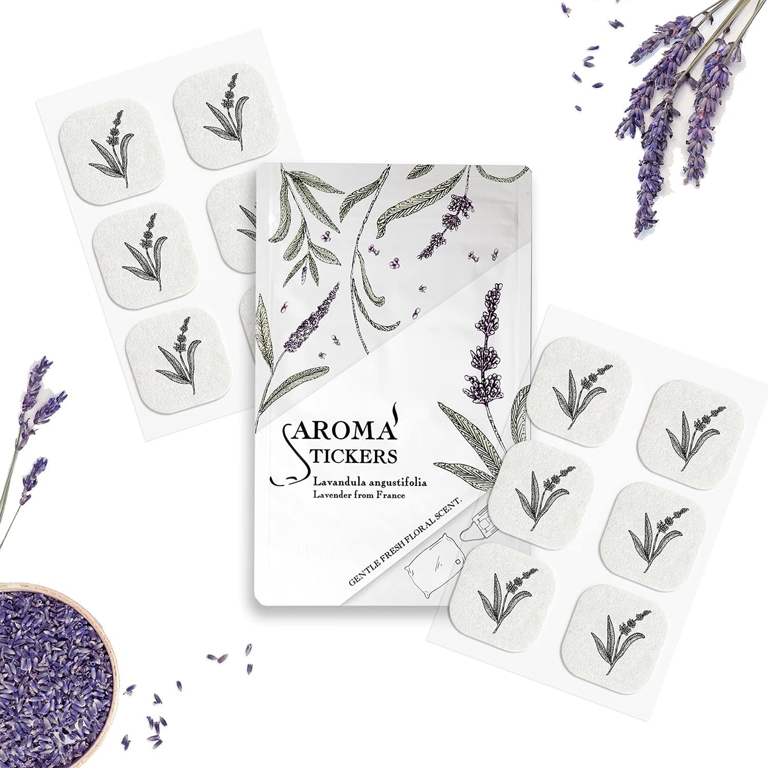 (Lavender, Pack of 1) - 100% Natural Essential Oil Scented Mask Stickers for Face Mask & Pillow (12 Stickers/pc)