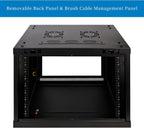 RackPath 9U Professional Wall Mount Server Cabinet Network Rack Enclosure with 2X Quiet Cooling Fan, 1x Brush Cable Management Panel, Black