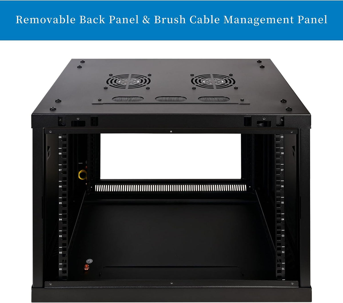 RackPath 9U Professional Wall Mount Server Cabinet Network Rack Enclosure with 2X Quiet Cooling Fan, 1x Brush Cable Management Panel, Black