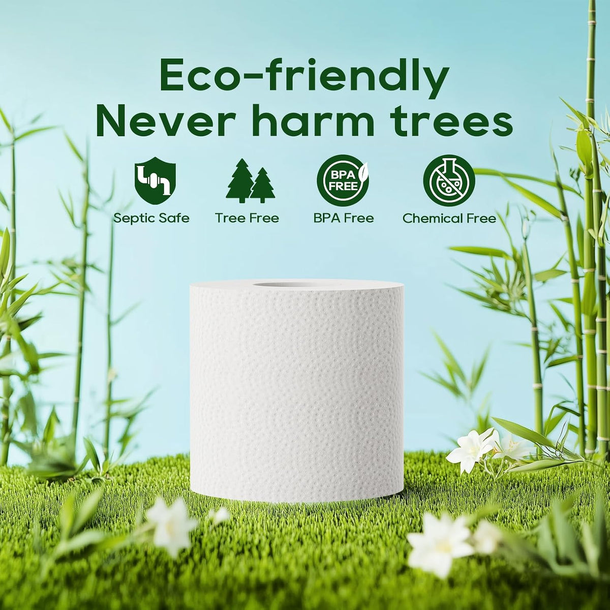 Bamboo Toilet Paper 2 Ply, 16 Double Rolls, 320 Sheets, White