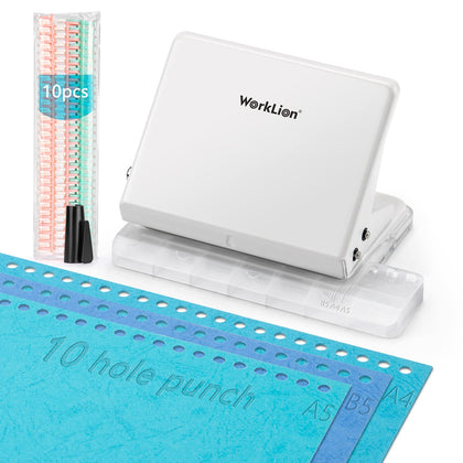 Binding Machine for Planner： WORKLION Metal 10 Hole Punch & Multi Color 30 Hole Loose Leaf Binder Rings(10 pcs) for