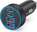 [4 in 1] USB C Car Charger, 4-Port 90W Super Fast Charging Cigarette Lighter Adapter, Dual 45W USBC & USB-A Multiport