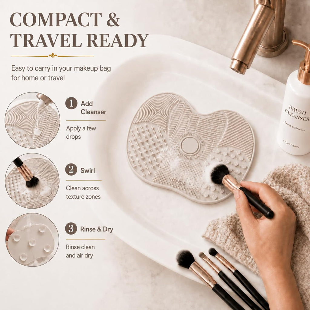 Makeup Brush Cleaner Mat 2 Pack, Silicone Suction Pad, Grey