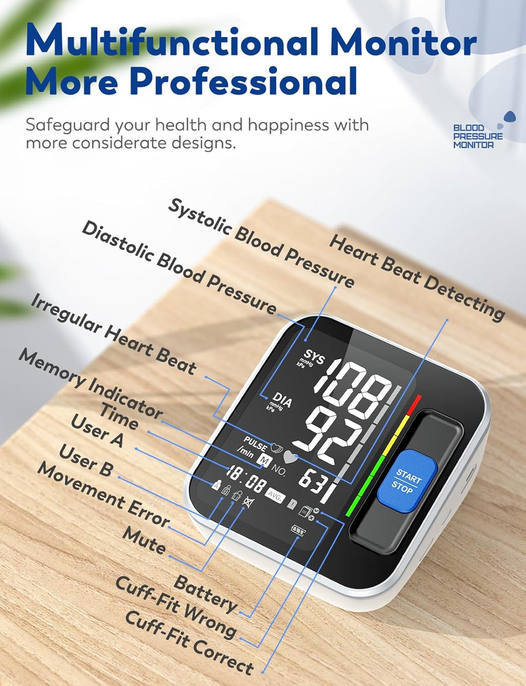 Blood Pressure Monitors for Home Use Upper Arm, Accurate Cuff 8.7”-15.7” Monitor with Large Backlight Display 2 Users