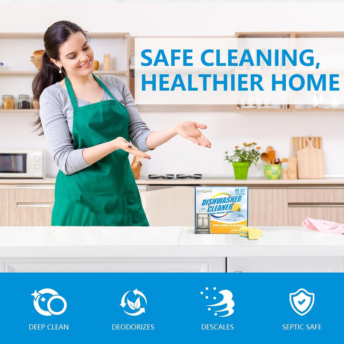 Dishwasher Cleaner & Deep Deodorizer Cleaning Tablets 24 Tabs Lemon Scent