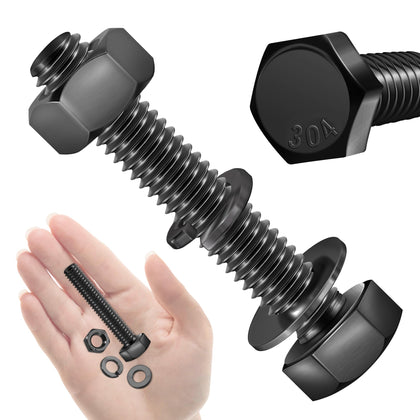 (10 Sets) 1/4-20 x 1-3/4" Hex Head Stainless Steel Bolts and Nuts with Flat & Lock Washers, 304 Stainless Steel 18-8