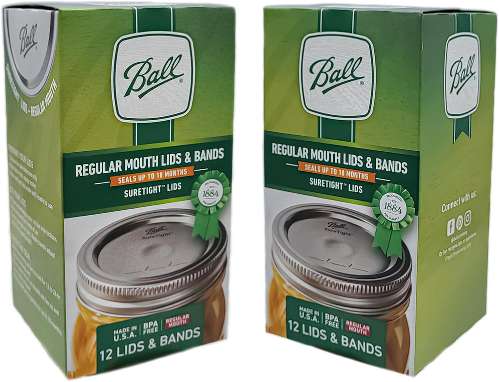 Ball Regular Mouth Lids and Bands - 12 Lids per Pack (2 Pack) - Fits Kerr Mason Jars + M.E.M Rubber Jar Opener Included