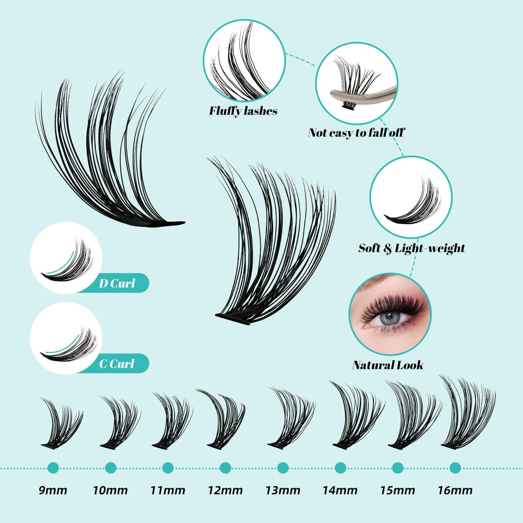 Clusters Kit 320Pcs, 30D+40D D Curl Wispy Eyelash Extensions
