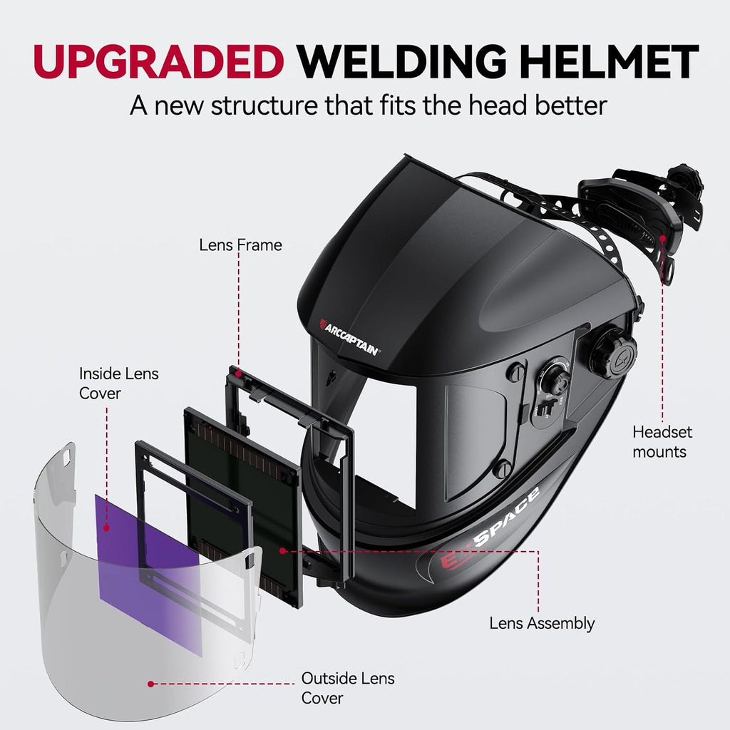 Welding Helmet, 3.94"×3.66" Auto Darkening Welding Hood | 1/1/1/1 Optical Clarity, True Color, 1/25000s Response, 4