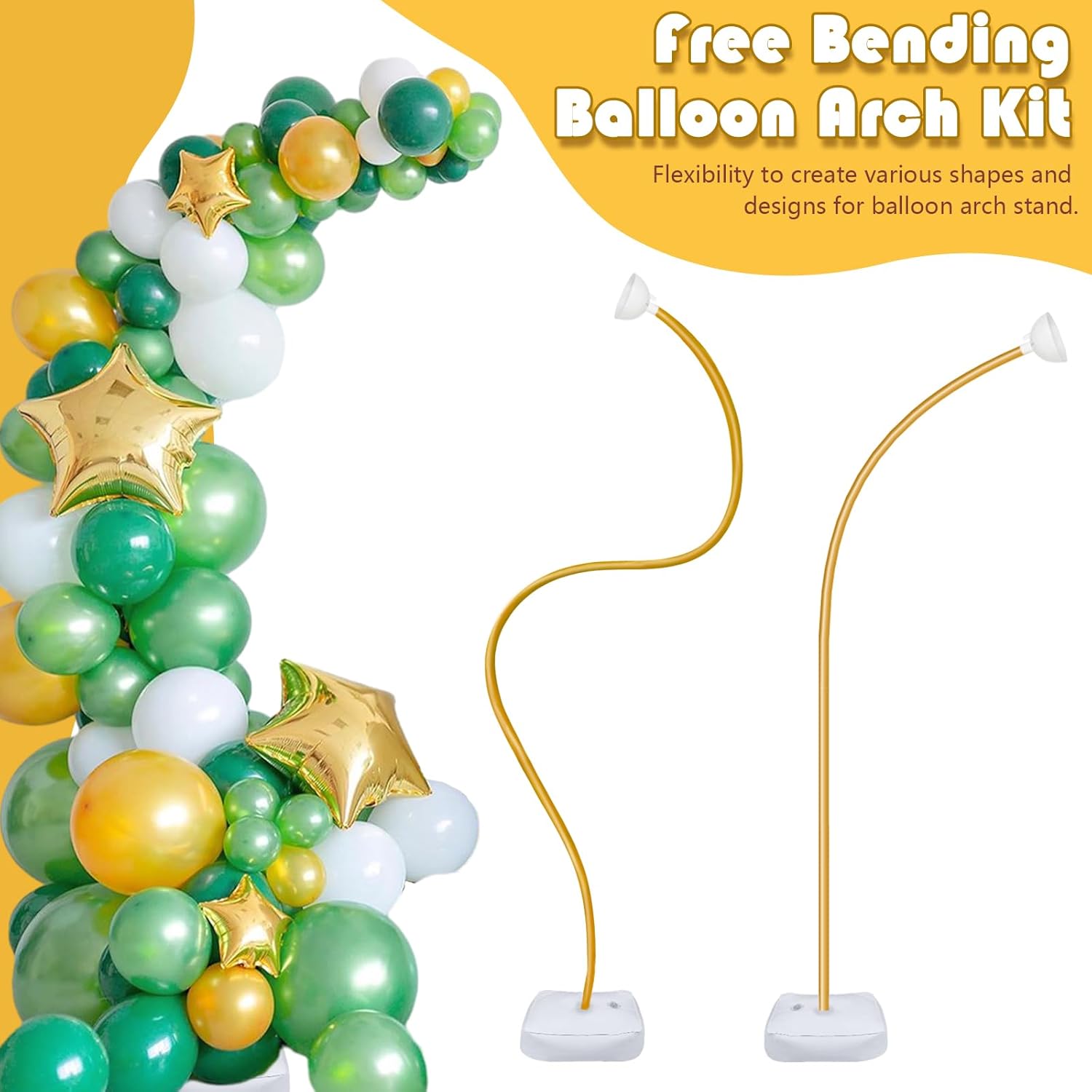 Balloon Arch Kit 9.35FT & 6FT, Free Bending Half Balloon Arch Stand with Base, Floor Gold Balloon Arch Frame Backdrop