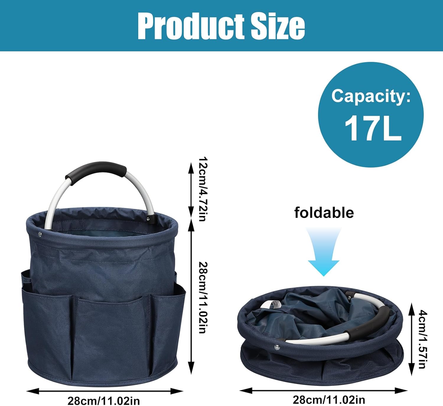 17L Cleaning Caddy with Handle, Cleaning Supply Caddy Foldable Tool Bag Cleaning Products Organizers Portable