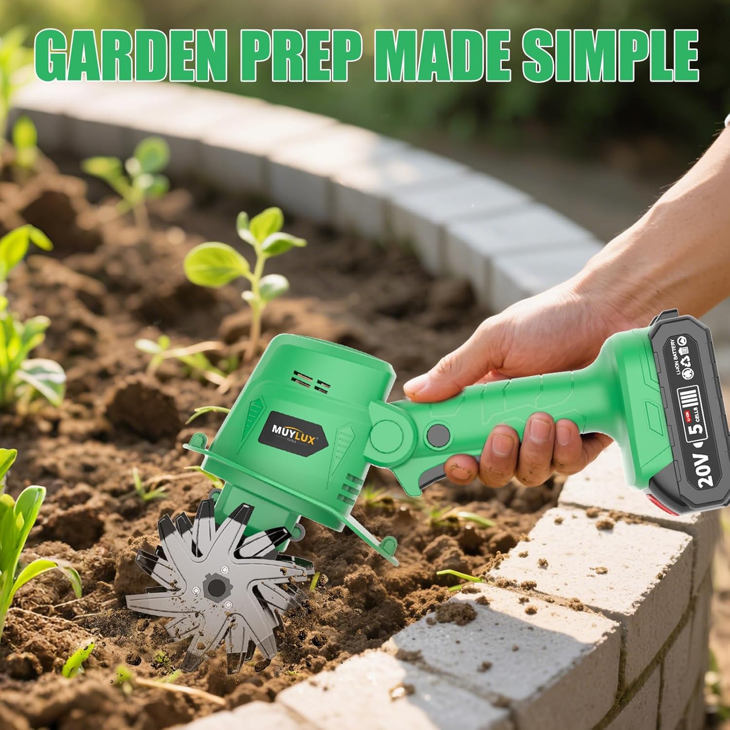 20V Cordless Tiller Cultivator for Gardening, Electric Garden Tiller with Only 1 x 2.0Ah Battery & Charger, Garden