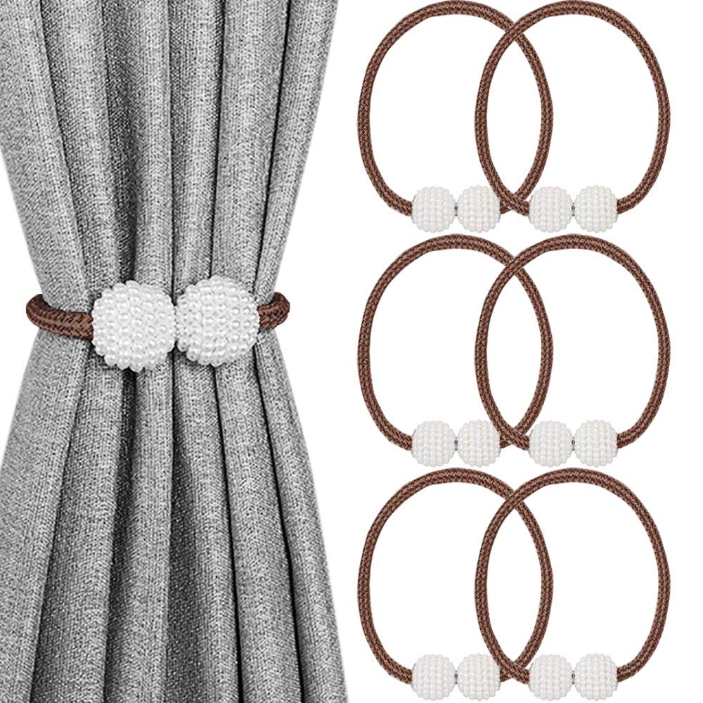 6 Pack Magnetic Curtain Tiebacks, Decorative Curtain Holdbacks for Window Décor (Coffee)