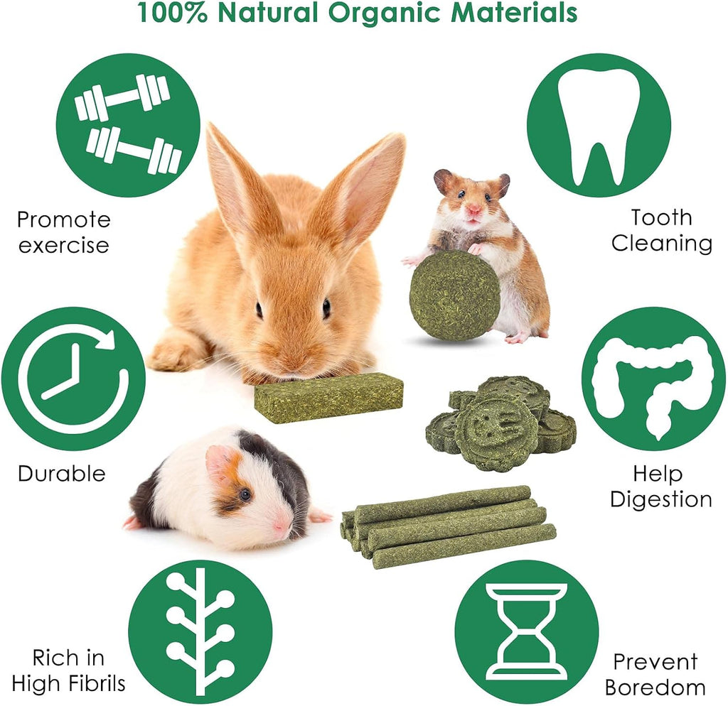 25Pcs Bunny Chew Toys, 100% Natural Timothy Hay Biscuit&Treats Sticks, Chew Toy for Teeth for Rabbit Chinchilla