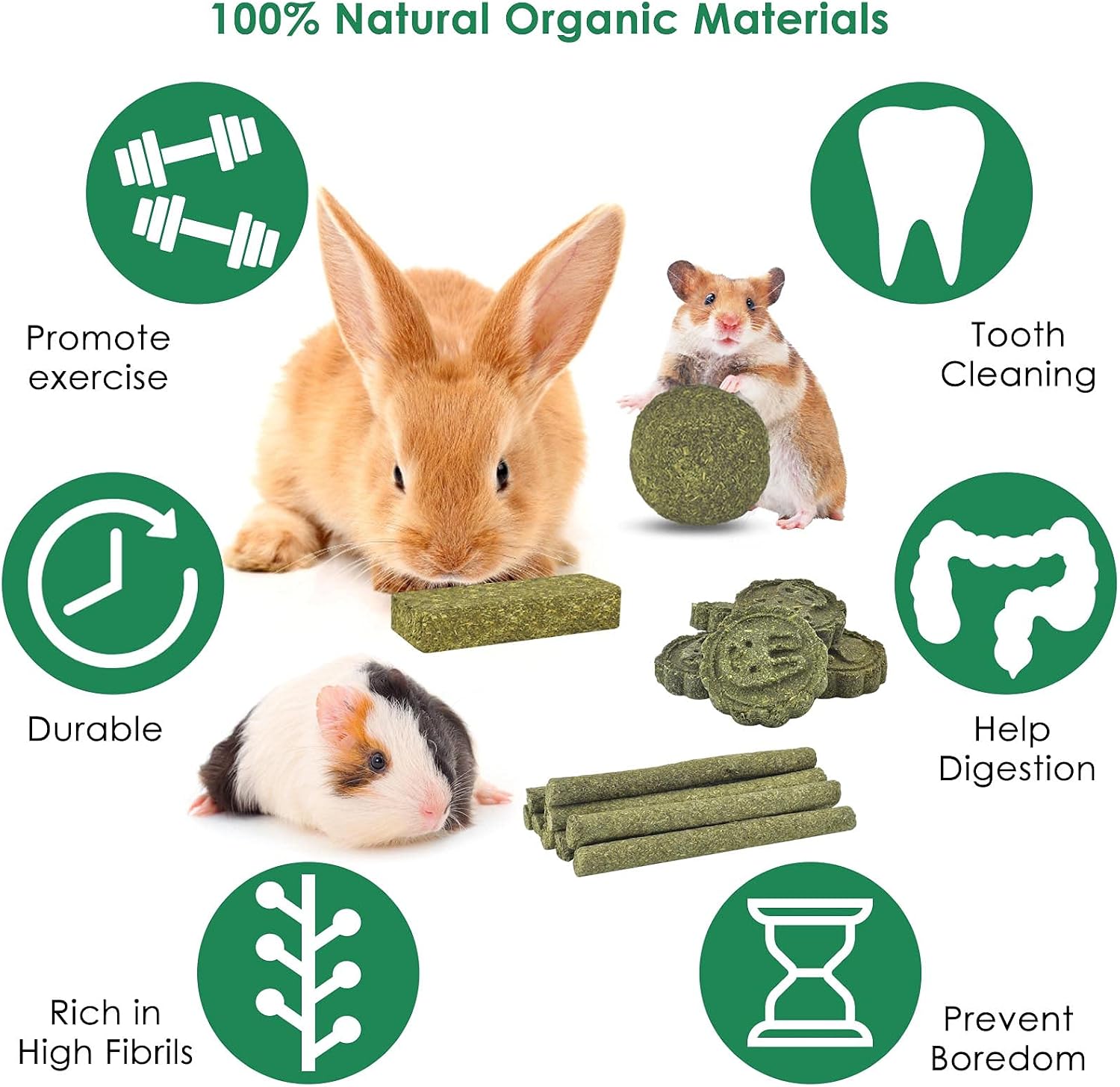 25Pcs Bunny Chew Toys, 100% Natural Timothy Hay Biscuit&Treats Sticks, Chew Toy for Teeth for Rabbit Chinchilla