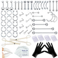 80PCS Nose Piercing Kit: Stainless Steel Body Piercing Jewelry with 12G, 14G, 16G, 20G Needles for Ear, Nose, Lip
