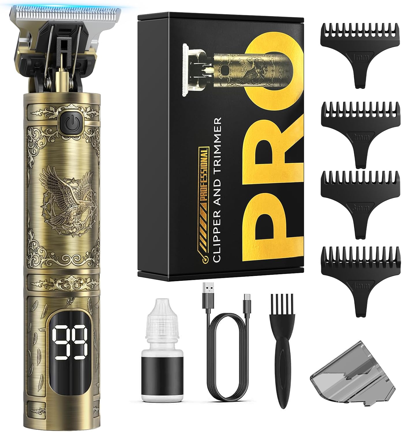Beard Trimmer, Vintage T-Blade Hair Clippers, Next-Gen Upgrade | 180-min Running Time, Wire Drawing Process, Type-C