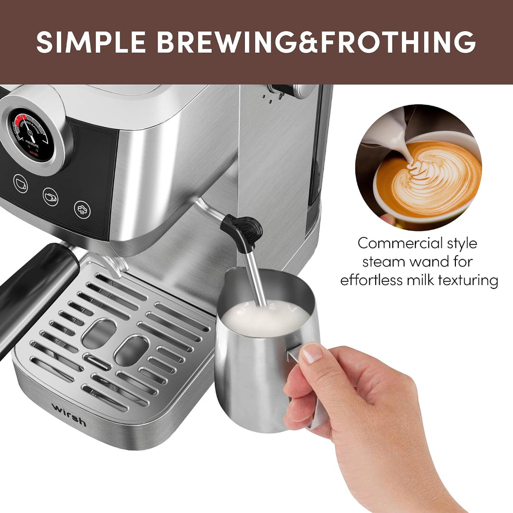 Espresso Machine,20 Bar Semi-Automatic Espresso Maker with Milk Frother Steamer&Touch Screen,Compact Stainless Steel