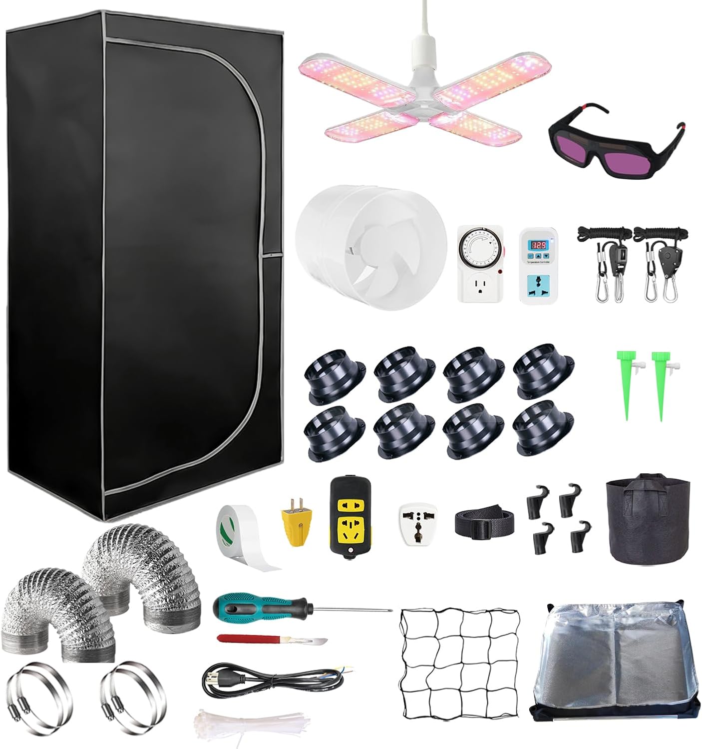 48"x24"x80" Grow Tent Kit Complete 4x2 ft High Reflective Mylar Indoor Grow Tent +Portable Full Spectrum LED Grow