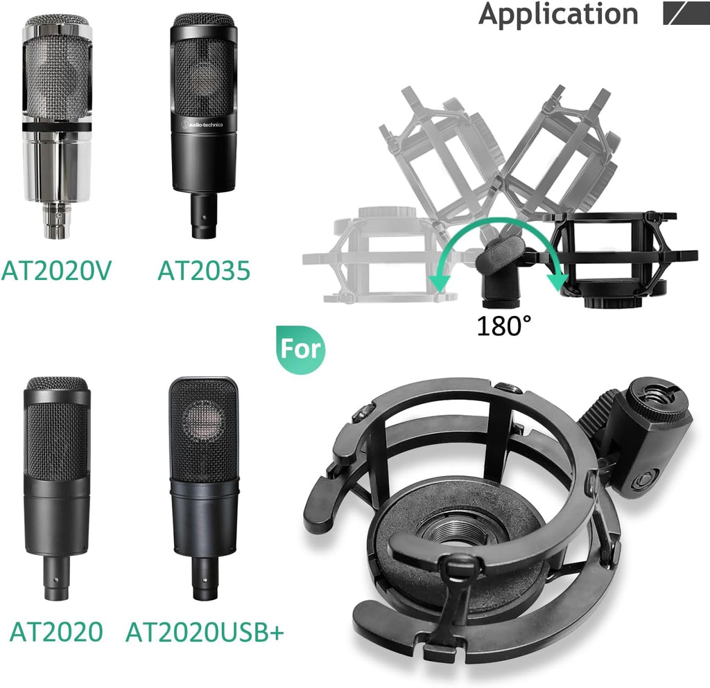 AT2020 Mic Stand, Adjustable Mic Boom Arm with Shock Mount, Foam Windscreen and Cable Ties, for AT2020 AT2020USB