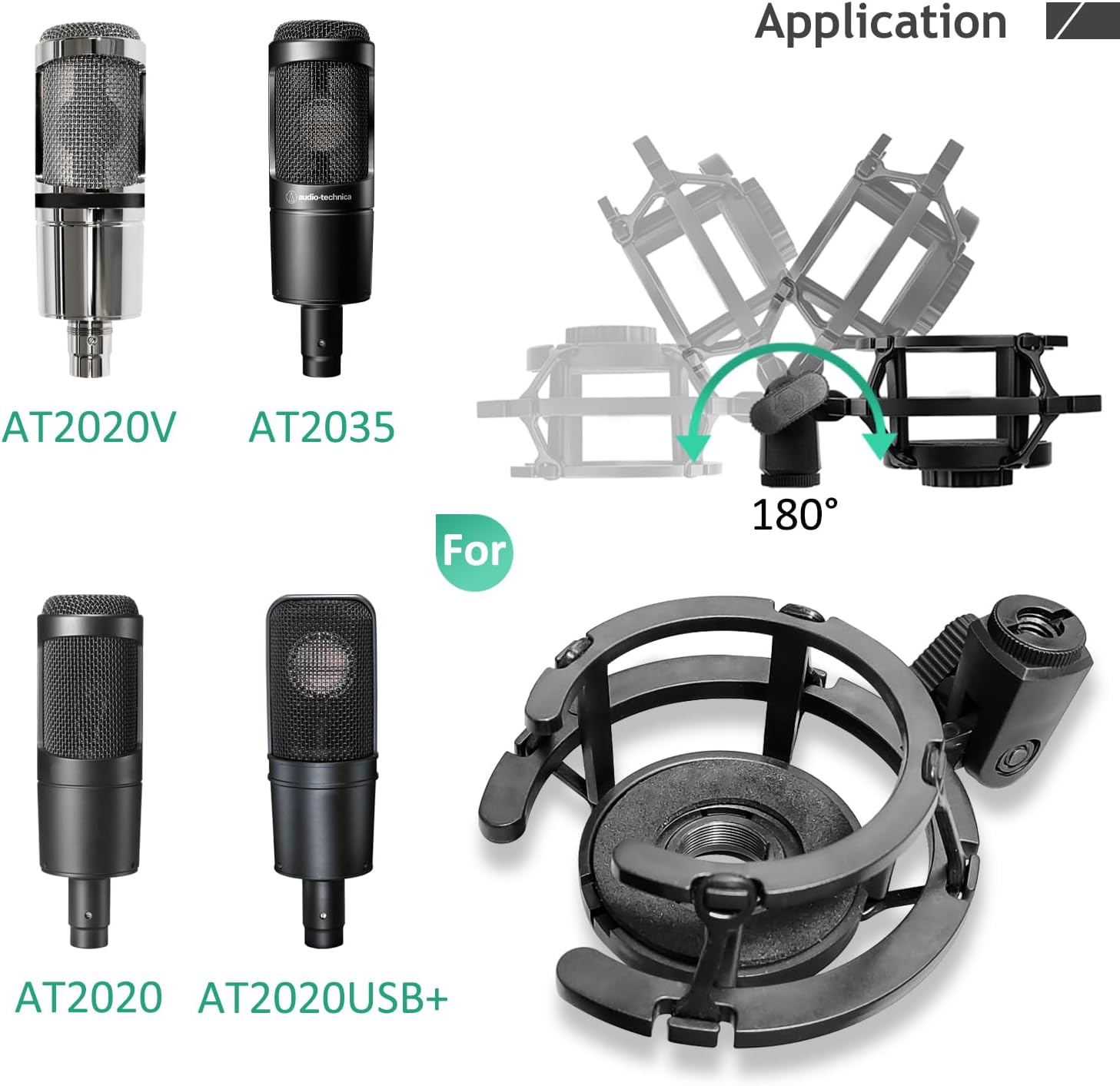 AT2020 Mic Stand, Adjustable Mic Boom Arm with Shock Mount, Foam Windscreen and Cable Ties, for AT2020 AT2020USB