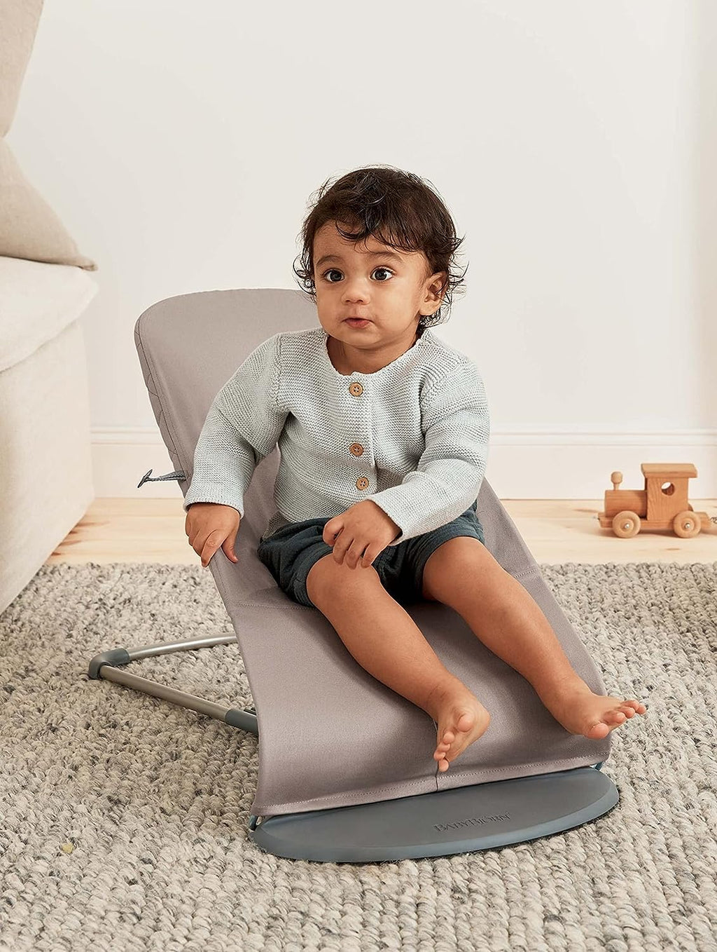 Bouncer Bliss, Sand Gray, Woven, Classic Quilt | 2-in-1 Adjustable Baby Bouncer Seat and Toddler Chair, Newborn to