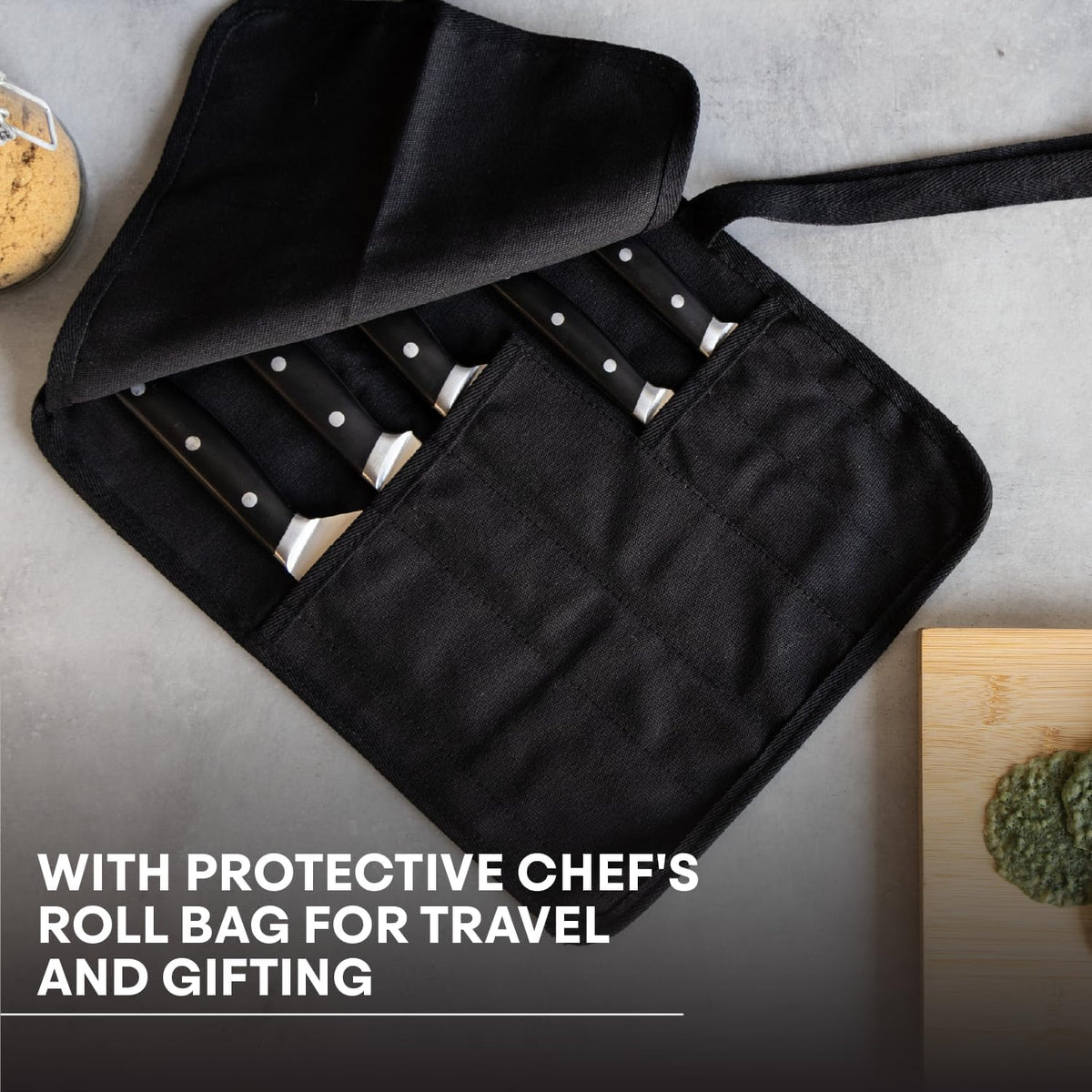 MasterChef Chef Knife Set with Bag, Knife Roll Set with 5 Professional Quality Kitchen Knives for Precision Home
