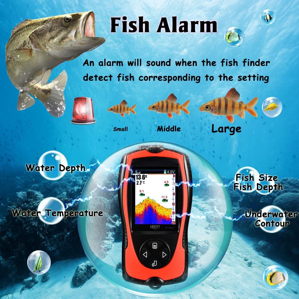 Portable Fish Finder Handheld Kayak Fish Finders Wired Fish Depth Finder Sonar Sensor Transducer for Boat Fishing Sea